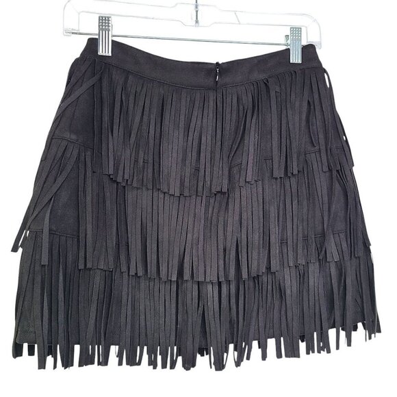Kittenish Black Suede Fringe Mini Skirt - Picture 10 of 11